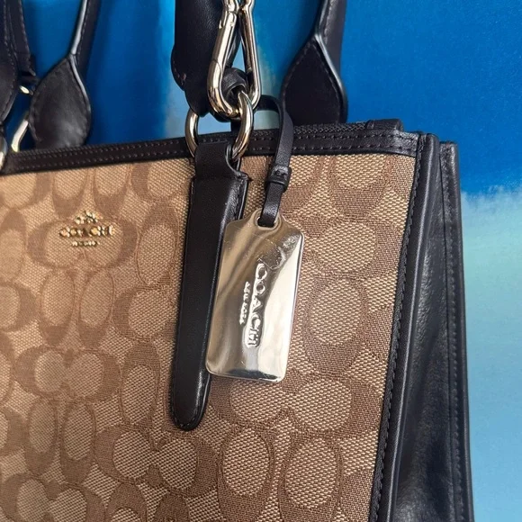 Coach Tan and Black Signature Crosby Carryall Satchel Purse Bag - Picture 2 of 15